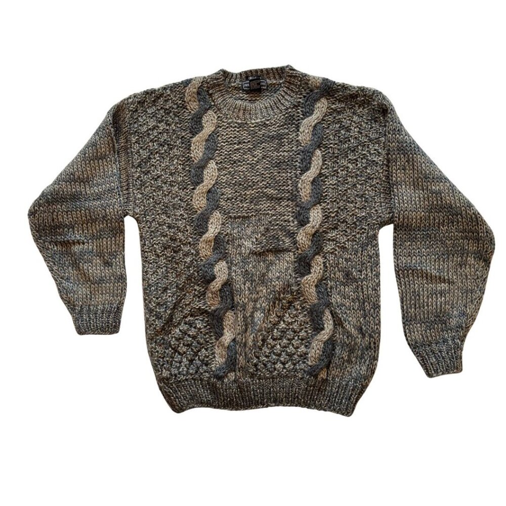Vintage Peter England Handmade Sweater Men’s L Cable Knit 80s 90s Chunky Acrylic